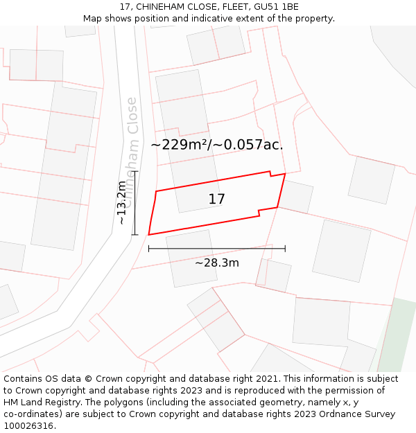 17, CHINEHAM CLOSE, FLEET, GU51 1BE: Plot and title map