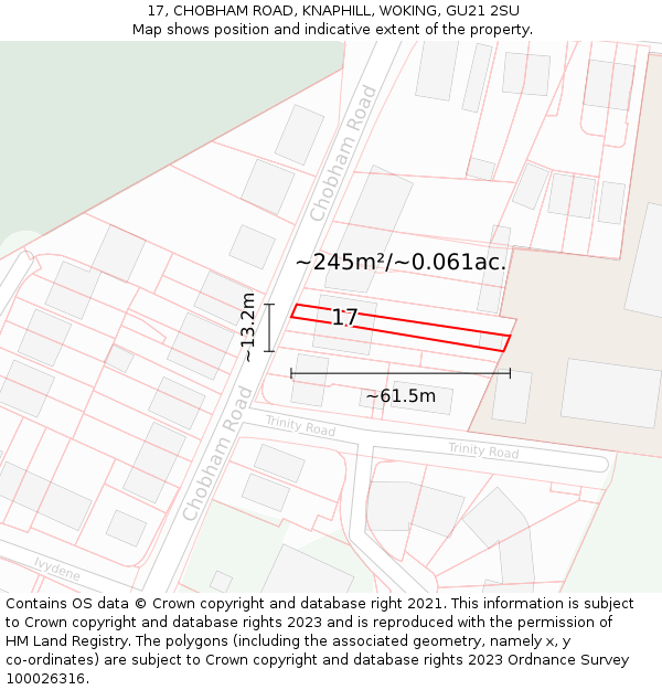 17, CHOBHAM ROAD, KNAPHILL, WOKING, GU21 2SU: Plot and title map