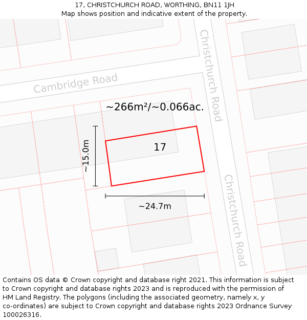 17, CHRISTCHURCH ROAD, WORTHING, BN11 1JH: Plot and title map