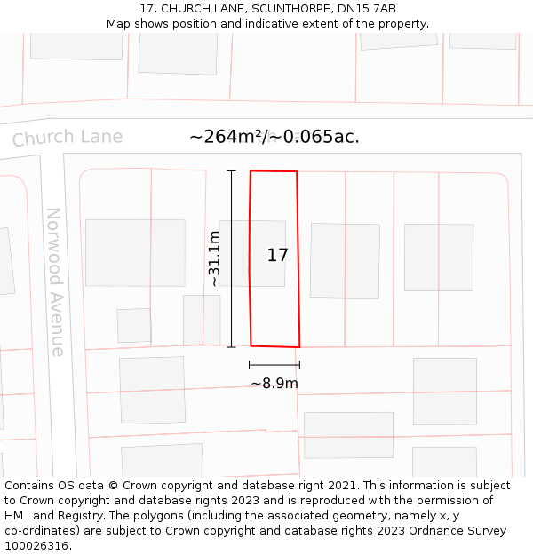 17, CHURCH LANE, SCUNTHORPE, DN15 7AB: Plot and title map