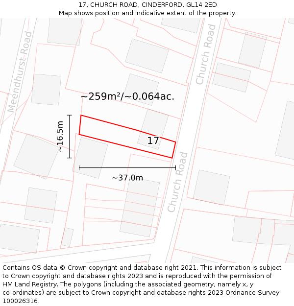 17, CHURCH ROAD, CINDERFORD, GL14 2ED: Plot and title map
