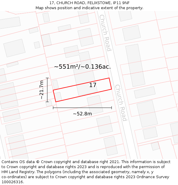 17, CHURCH ROAD, FELIXSTOWE, IP11 9NF: Plot and title map