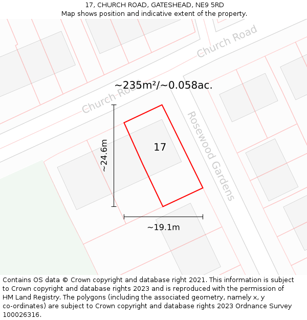 17, CHURCH ROAD, GATESHEAD, NE9 5RD: Plot and title map