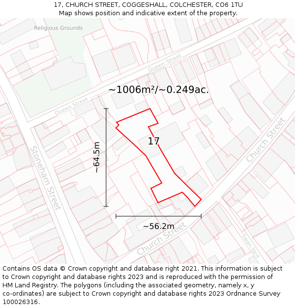 17, CHURCH STREET, COGGESHALL, COLCHESTER, CO6 1TU: Plot and title map