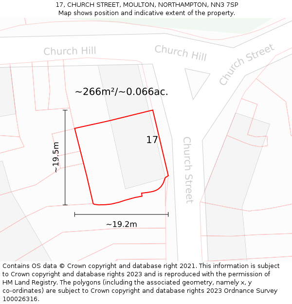 17, CHURCH STREET, MOULTON, NORTHAMPTON, NN3 7SP: Plot and title map