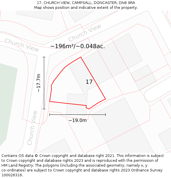 17, CHURCH VIEW, CAMPSALL, DONCASTER, DN6 9RA: Plot and title map