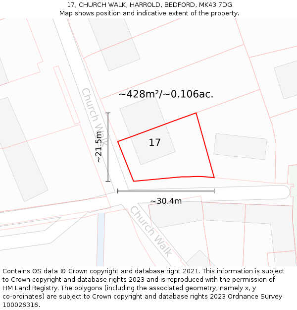 17, CHURCH WALK, HARROLD, BEDFORD, MK43 7DG: Plot and title map