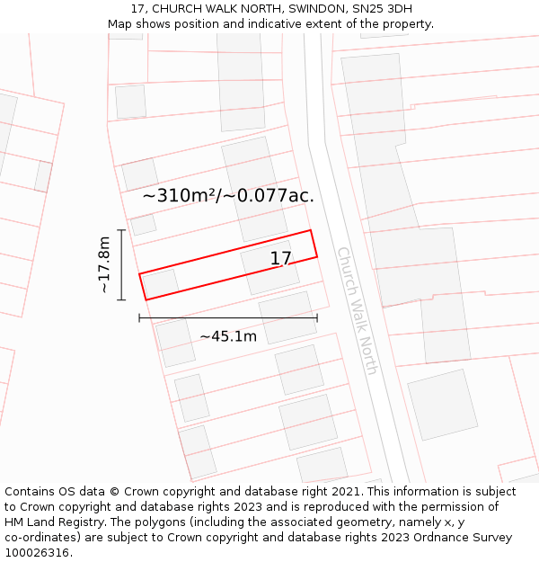 17, CHURCH WALK NORTH, SWINDON, SN25 3DH: Plot and title map