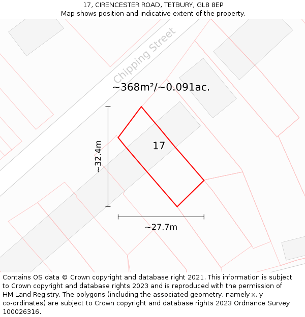 17, CIRENCESTER ROAD, TETBURY, GL8 8EP: Plot and title map