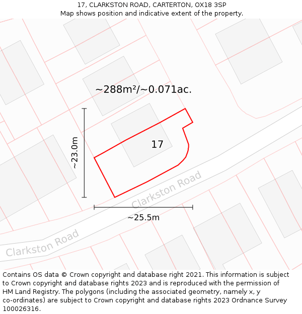 17, CLARKSTON ROAD, CARTERTON, OX18 3SP: Plot and title map