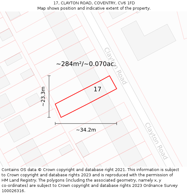 17, CLAYTON ROAD, COVENTRY, CV6 1FD: Plot and title map