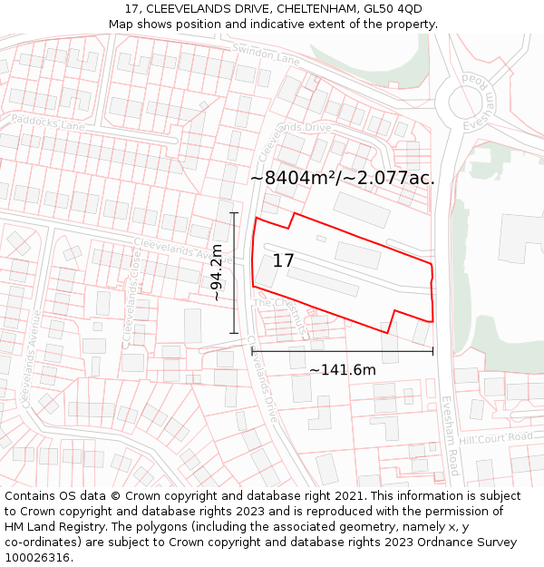 17, CLEEVELANDS DRIVE, CHELTENHAM, GL50 4QD: Plot and title map