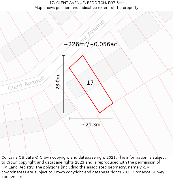 17, CLENT AVENUE, REDDITCH, B97 5HH: Plot and title map