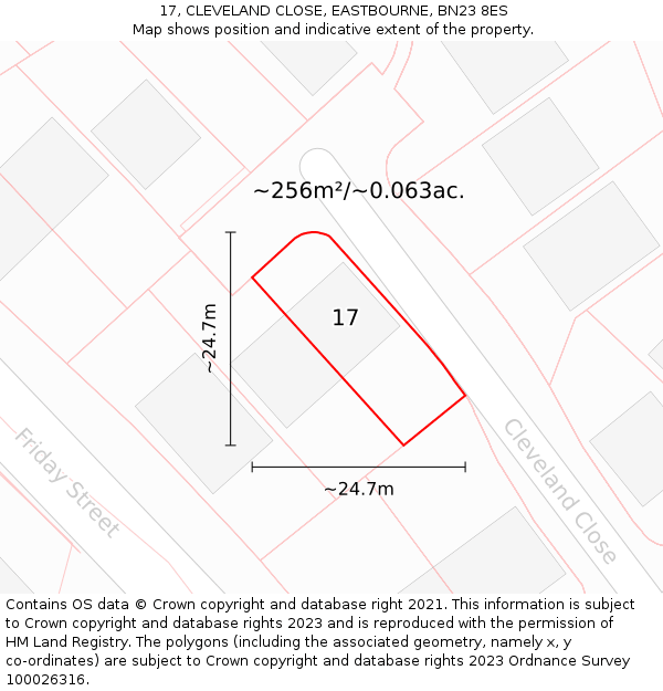 17, CLEVELAND CLOSE, EASTBOURNE, BN23 8ES: Plot and title map