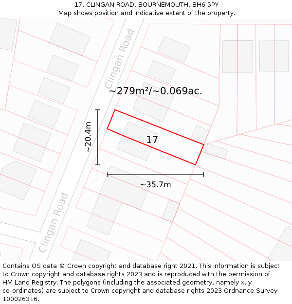17, CLINGAN ROAD, BOURNEMOUTH, BH6 5PY: Plot and title map