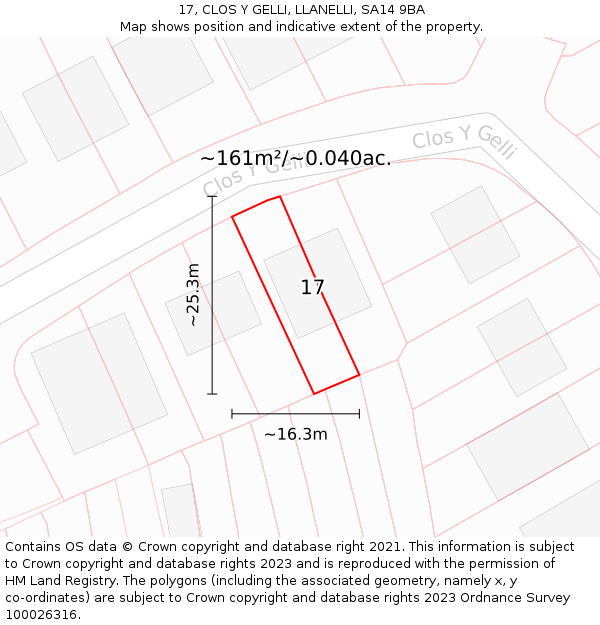 17, CLOS Y GELLI, LLANELLI, SA14 9BA: Plot and title map