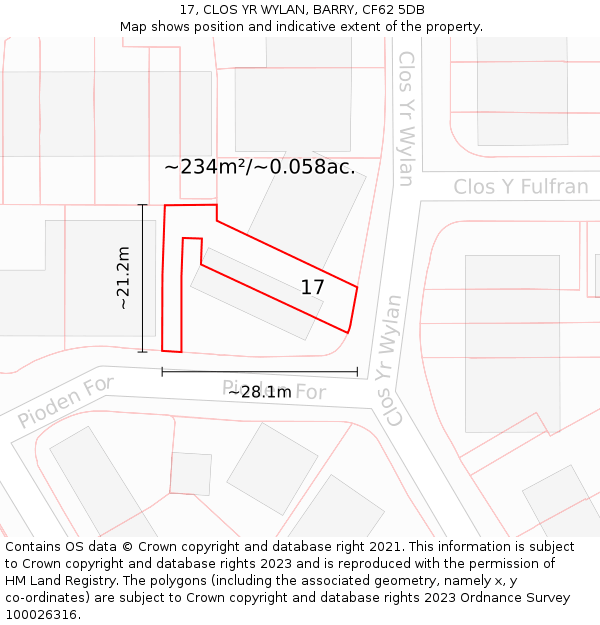 17, CLOS YR WYLAN, BARRY, CF62 5DB: Plot and title map