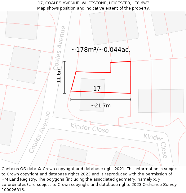 17, COALES AVENUE, WHETSTONE, LEICESTER, LE8 6WB: Plot and title map