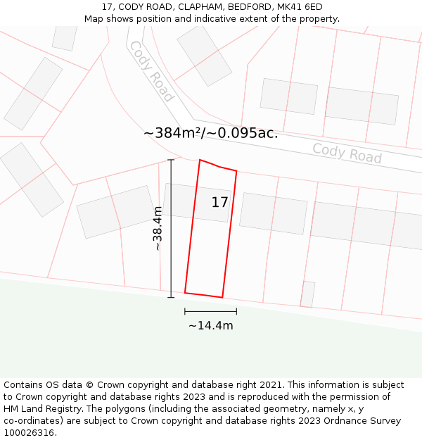 17, CODY ROAD, CLAPHAM, BEDFORD, MK41 6ED: Plot and title map