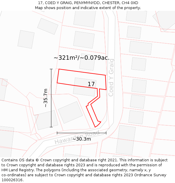 17, COED Y GRAIG, PENYMYNYDD, CHESTER, CH4 0XD: Plot and title map