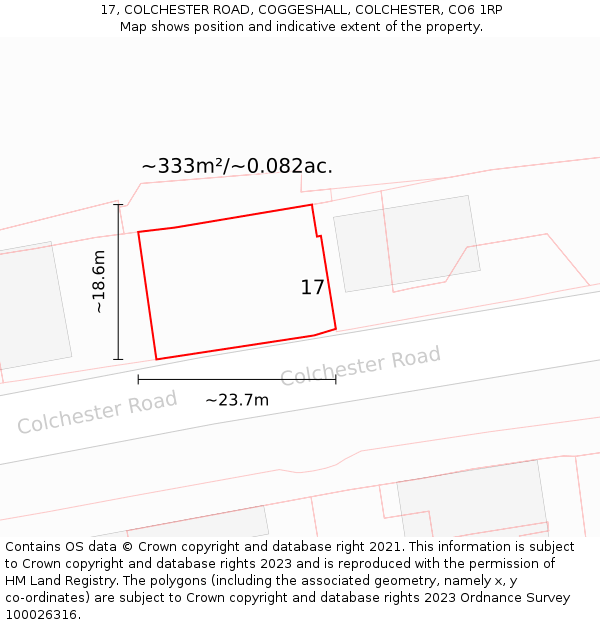 17, COLCHESTER ROAD, COGGESHALL, COLCHESTER, CO6 1RP: Plot and title map