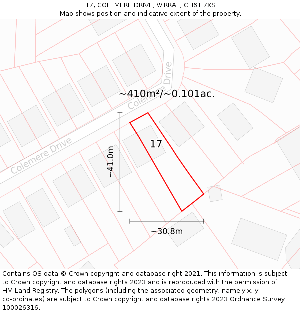 17, COLEMERE DRIVE, WIRRAL, CH61 7XS: Plot and title map