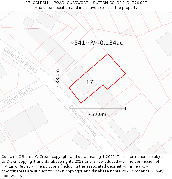 17, COLESHILL ROAD, CURDWORTH, SUTTON COLDFIELD, B76 9ET: Plot and title map