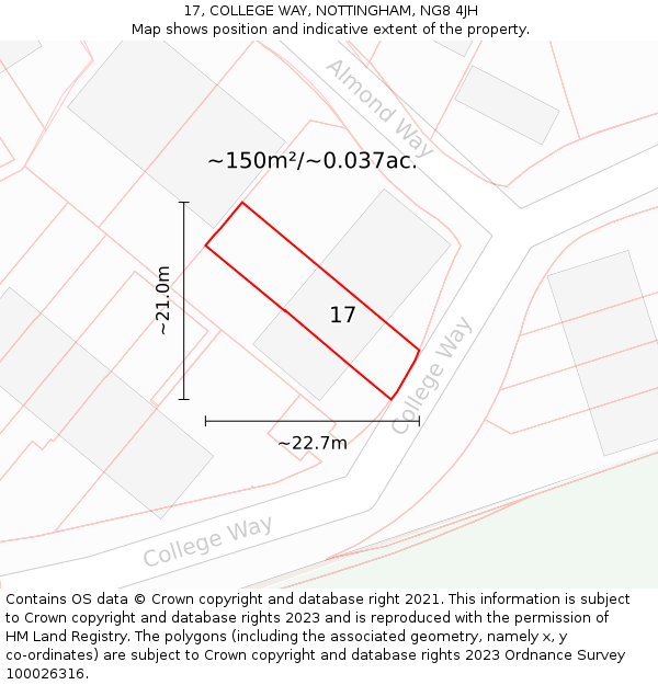 17, COLLEGE WAY, NOTTINGHAM, NG8 4JH: Plot and title map