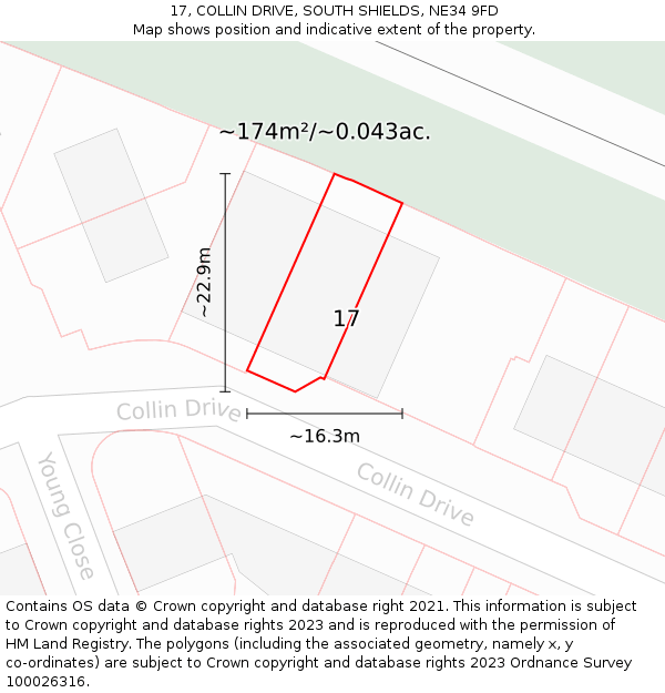 17, COLLIN DRIVE, SOUTH SHIELDS, NE34 9FD: Plot and title map