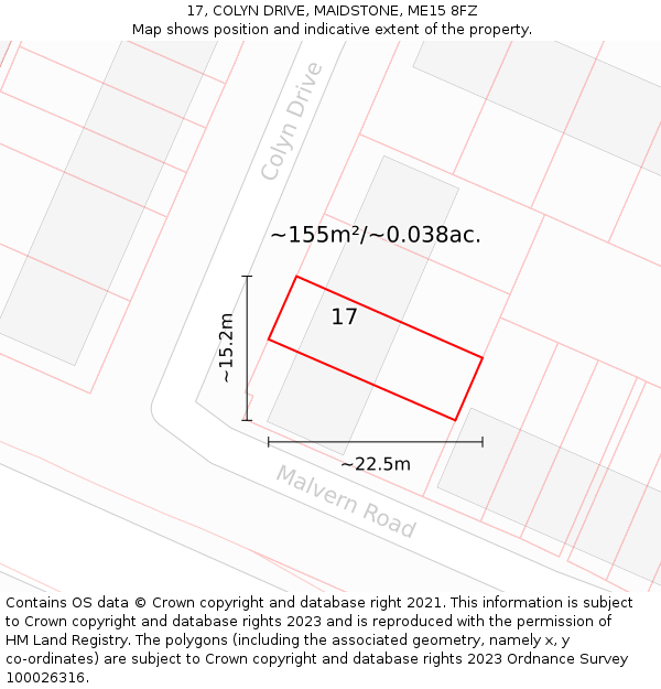 17, COLYN DRIVE, MAIDSTONE, ME15 8FZ: Plot and title map