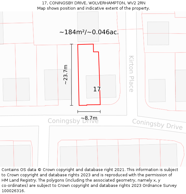 17, CONINGSBY DRIVE, WOLVERHAMPTON, WV2 2RN: Plot and title map