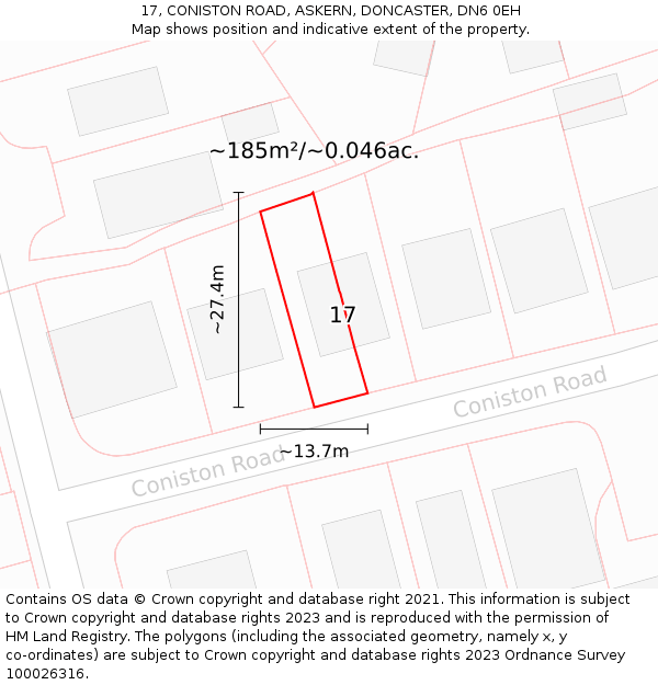 17, CONISTON ROAD, ASKERN, DONCASTER, DN6 0EH: Plot and title map