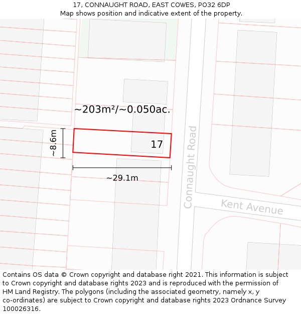 17, CONNAUGHT ROAD, EAST COWES, PO32 6DP: Plot and title map