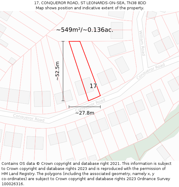 17, CONQUEROR ROAD, ST LEONARDS-ON-SEA, TN38 8DD: Plot and title map