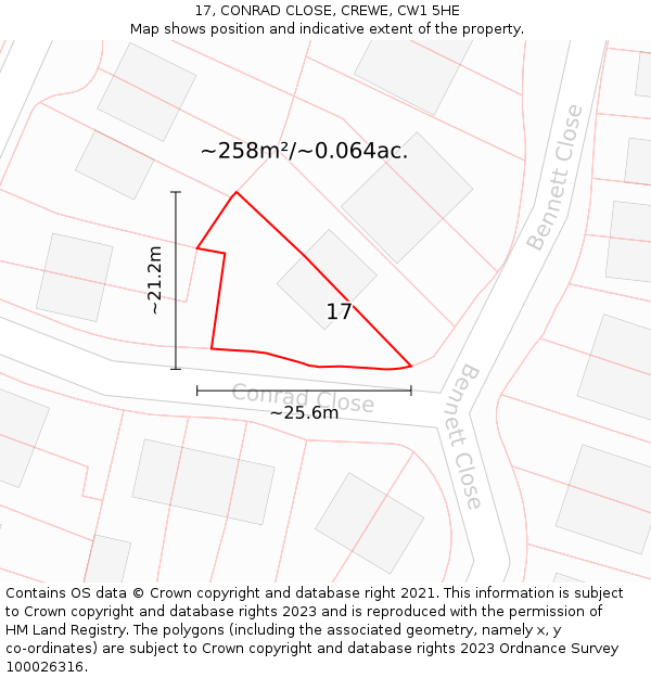 17, CONRAD CLOSE, CREWE, CW1 5HE: Plot and title map