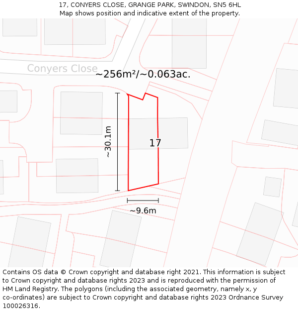 17, CONYERS CLOSE, GRANGE PARK, SWINDON, SN5 6HL: Plot and title map