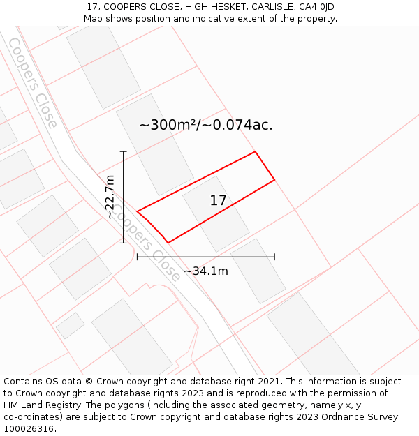 17, COOPERS CLOSE, HIGH HESKET, CARLISLE, CA4 0JD: Plot and title map