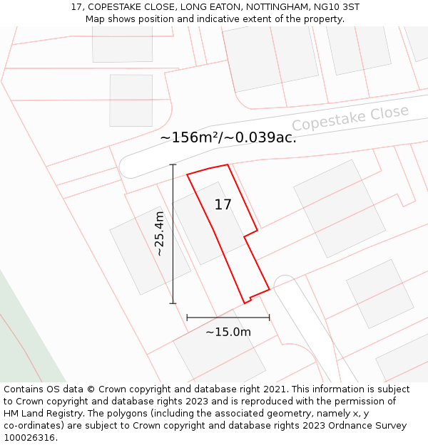 17, COPESTAKE CLOSE, LONG EATON, NOTTINGHAM, NG10 3ST: Plot and title map