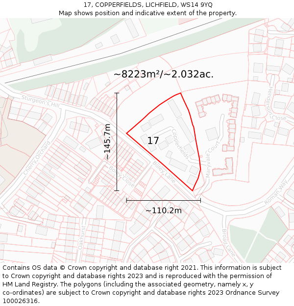 17, COPPERFIELDS, LICHFIELD, WS14 9YQ: Plot and title map