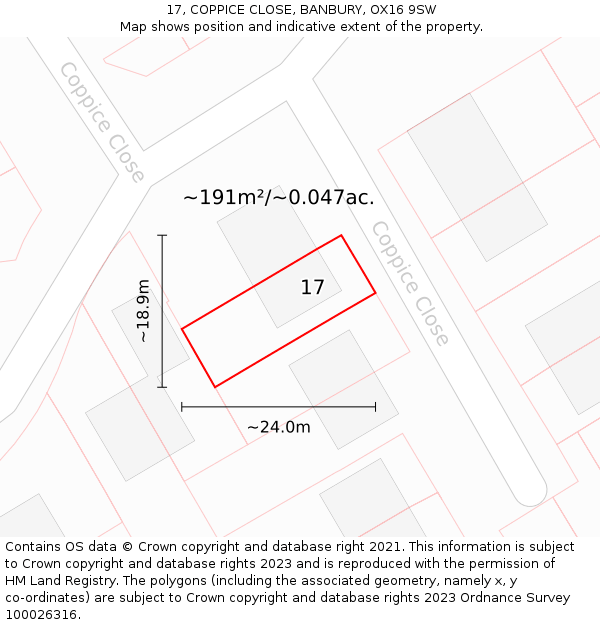 17, COPPICE CLOSE, BANBURY, OX16 9SW: Plot and title map