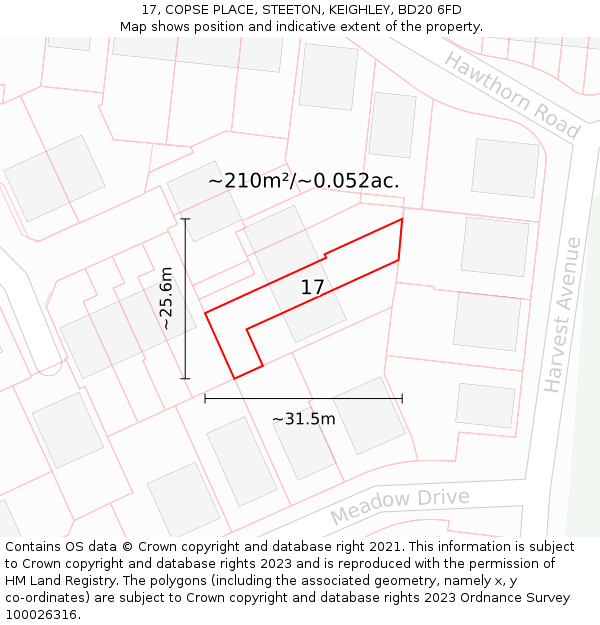 17, COPSE PLACE, STEETON, KEIGHLEY, BD20 6FD: Plot and title map