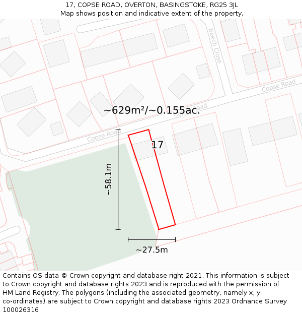 17, COPSE ROAD, OVERTON, BASINGSTOKE, RG25 3JL: Plot and title map