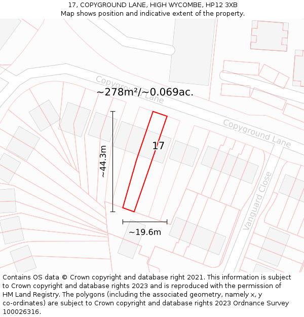 17, COPYGROUND LANE, HIGH WYCOMBE, HP12 3XB: Plot and title map