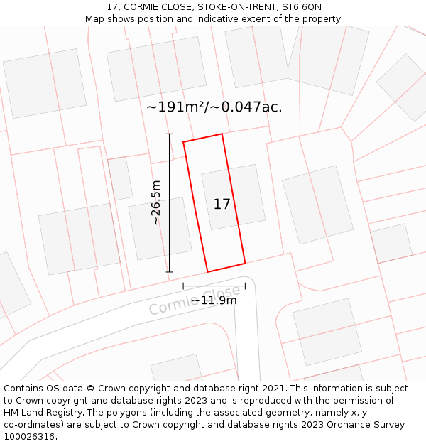 17, CORMIE CLOSE, STOKE-ON-TRENT, ST6 6QN: Plot and title map