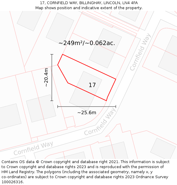 17, CORNFIELD WAY, BILLINGHAY, LINCOLN, LN4 4FA: Plot and title map