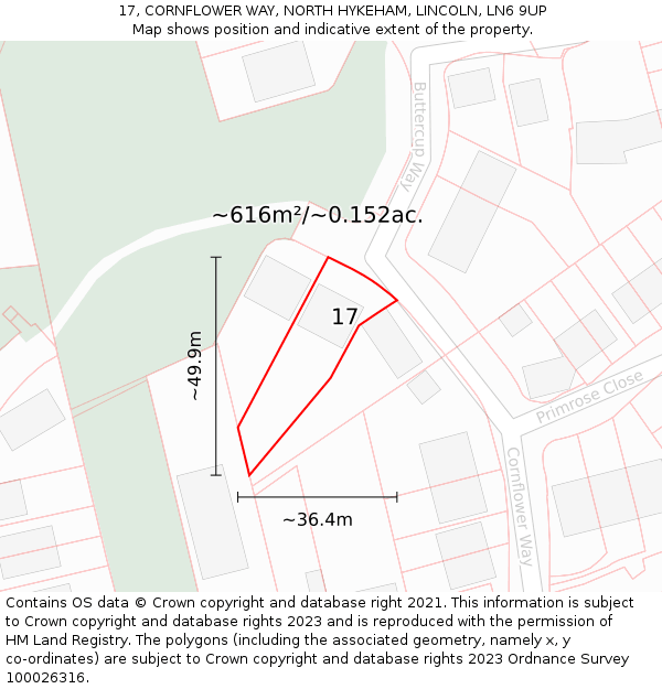 17, CORNFLOWER WAY, NORTH HYKEHAM, LINCOLN, LN6 9UP: Plot and title map