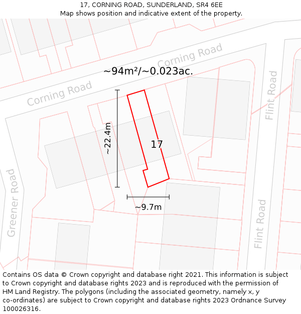 17, CORNING ROAD, SUNDERLAND, SR4 6EE: Plot and title map