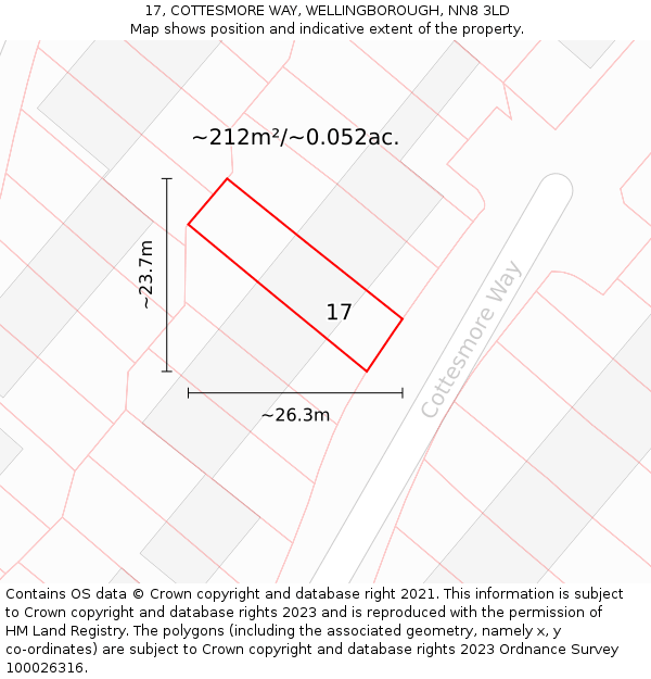 17, COTTESMORE WAY, WELLINGBOROUGH, NN8 3LD: Plot and title map