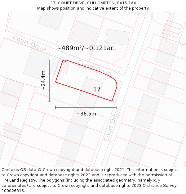 17, COURT DRIVE, CULLOMPTON, EX15 1AX: Plot and title map