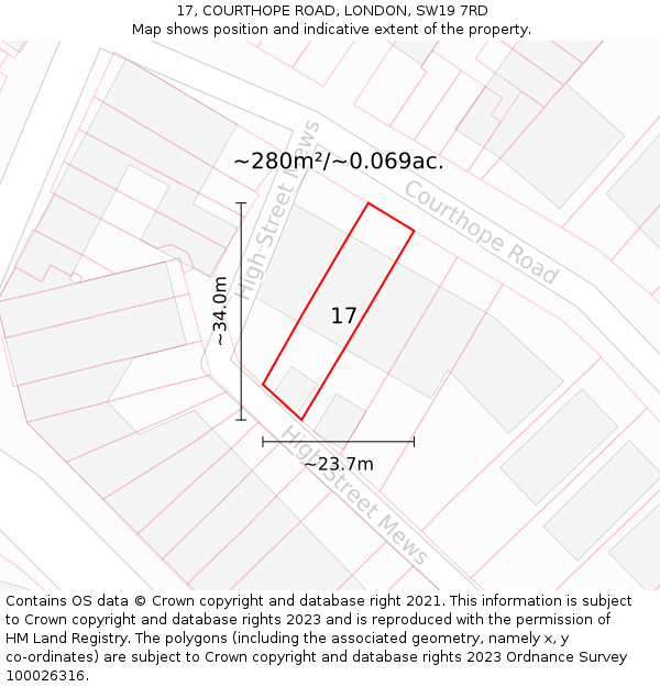 17, COURTHOPE ROAD, LONDON, SW19 7RD: Plot and title map